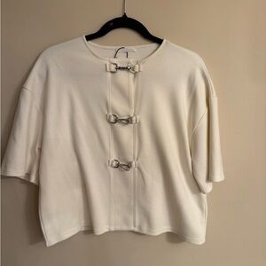 Zara Elegant Cream Women's Top with Buckle Detail